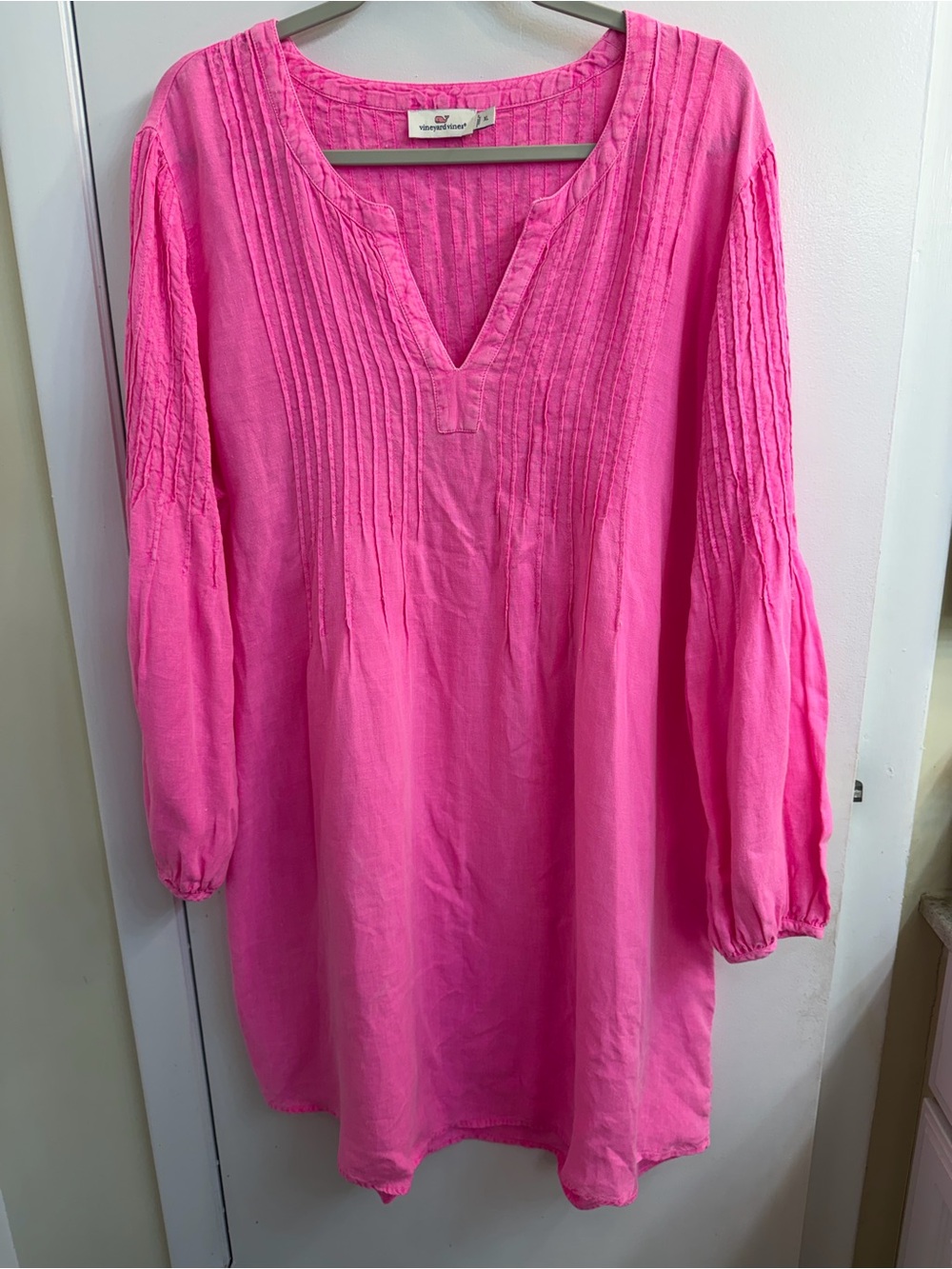 Vineyard Vines Hot Pink Pintuck V-Neck Tunic